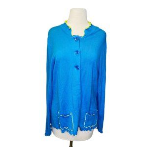 Venario Knit Cardigan Womens XL Aqua‎ Blue Green Ruffle Long Sleeve Lagenlook